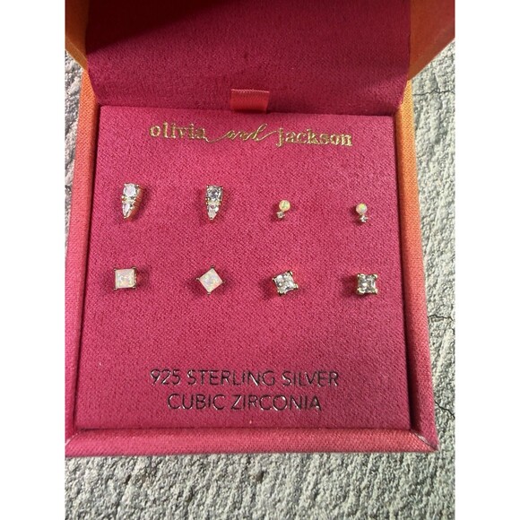 NEW IN BOX Olivia And Jackson 4 Earrings Set 925 Silver Cubic Zirconia Opalite - Picture 5 of 9
